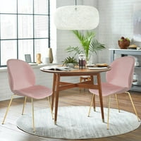LeeJay baršunaste ručne stolice sa zlatnim nogama za kuhinjski set od 4, ružičaste