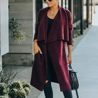 Žene vrhovi modne casual pune boje dugih rukava otvoreni prednji labavi fit kardigan džemper sa džepovima