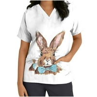ECQKAME Womens sestrinki vrpci Uskršnji zečji zec tiskana radna uniforma bluza majica casual kratki