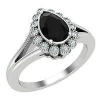 Minimalistički bijeli zlatni zaručni prsten Black Diamond Pear u obliku kruške Bezel Halo 1. Carat Ukupna