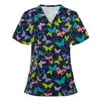 Piling za žene vrhovi smiješne majice za ispisu leptira sa džepovima V-izrez Slatka grafička majica