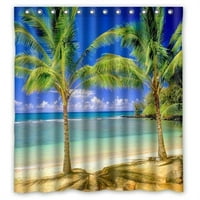 Hellodecor Tropska rajska plaža Palm Tree Tuš za zavjese od poliestera od poliestera kupaonica Ukrasna