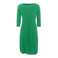 Ženska casual solidna boja Srednja rukava O-izrez velika ljuljačka haljina, zelena, l