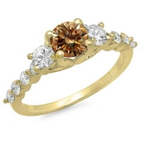 1. Carat 10k žuti zlatni okrugli šampanjac i bijeli dijamantski ženski montirani kamen zaručni prsten