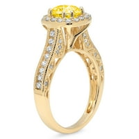 2. CT sjajan okrugli rez Clear Simulirani dijamant 18k žuti zlatni halo pasijans sa Accentima prsten