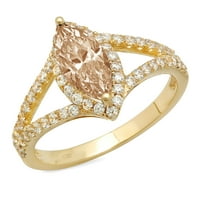 1. CT sjajan markiza Cleani simulirani dijamant 18k žuti zlatni halo pasijans sa Accentima prsten sz