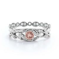 Prekrasan Boho & Hipie 1. Carat okrugli morgatit i dijamantni movali inspirirani zaručnički prsten,