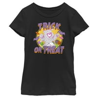 Djevojka skrbni medvjeda Halloween Trick-ili tretira Cheer Bear Mummy Graphic Tee Crno