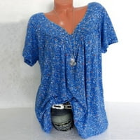 Ženska ljetna plus veličina labava modna majica V-izrez kratki rukav čvrsti boja labavi bluzeni bluze