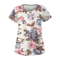 Uniforme i pilinge Ljeto s dva džepa V vrat radna odjeća cvjetna grafika plus veličina kratkih rukava