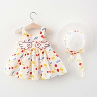 SDJMA TODDLER Baby Girl Ljeto Slatka haljina za ispis sa vešalicama sa šeširom