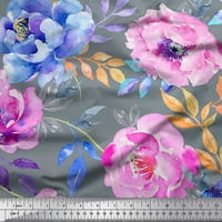 Soimoi plava pamučna kambrična tkanička od listova i cvjetne tkanine otisci sa dvorištem širom