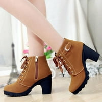 Lilgiuy ženske čizme retro guste potpetice cipele cipele cipele plus veličine čipke čizme, žuta, zimska