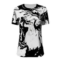 Ženski vrhovi Ležerne modne pamučne posteljine tiskane majica s kratkim rukavima crna 3x