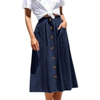 Suknja za ženske duge džepne suknje pune boje visoki struk modna casual a line suknje veličine m
