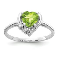 Čvrsti 14K bijelo zlato srce peridot zeleni kolovoz Gemstone vs Diamond Angažman prsten veličine 5