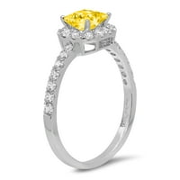 1. CT sjajna princeza simulirana žuta dijamant 14k bijeli zlatni halo pasijans sa accentima prsten sz