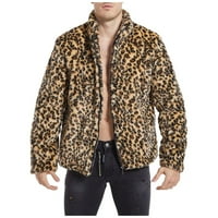 Symoidni mens FAU krzneni kaputi i jakne - leopard zimska topala modna vanjska vunena krzna ovratnik