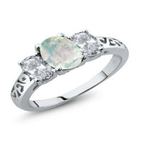 Gem kamen kralj sterling srebrni bijeli opal i bijeli Topaz filigranski stil kameni prsten za žene