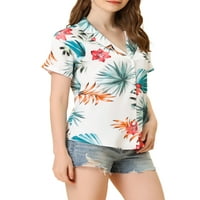 Allegra K Juniors Ljeto plaža Tropsko cvjetno dugme do pada havajske majice