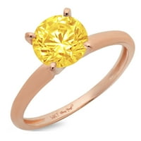 3. CT sjajan okrugli rez simulirani žuti dijamant 14K Rose Gold Solitaire prsten SZ 3.75