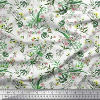 Soimoi Green Poly Georgette Listovi tkanine, bobice i clematis cvjetni dekor tkanini Široki dvorište
