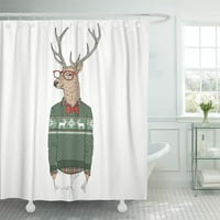 Antropomorfna ilustracija jelena obučena u jacquard pulover modna tušska zavjesa