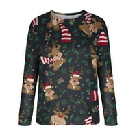 Ženska udobna ušteda dukserica Ispis Božićni pulover Lagana casual labava Y2K odjeća modna dugi rukava