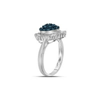 10kt bijelo zlato Žene okrugla plava boja Poboljšani dijamantski uramljeni klaster prsten CTTW