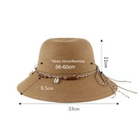 Zruodwans Women Wide Wide Sun Hat s bonovanjem Lanyard Solid Boja morska školjka Dekor ljetne slame