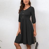 Plus vezena haljina za žene modna haljina casual v-izrez džepova za odmor plaža mini haljina crna xl