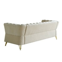 Moderna baršunasta kauč, gumb Tufted Chesterfield sofa sa pomičnim rukama i zlatnim metalnim nogama,