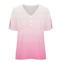 Fartey Trendy Top za žene Izrežite gradijent kratkih rukava Tishirts Lable Fit Summer V rect Gumb za