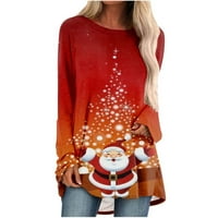 Sjajno ženska modna labava dugih rukava okrugla bluza s božićnim tiskanjem majica