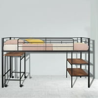 Dvostruki metalni krevet za potkrovlje sa stolom i policama, crna, odgovara raznim domovima, veličina