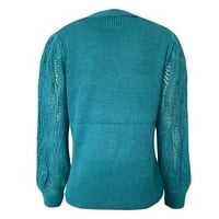 Ležerni džemper s dugim rukavima za žene Solid Color izdubljena Vulover V izrez