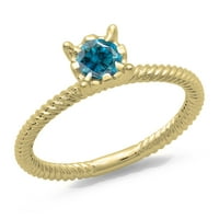 0. Carat 10k žuti zlatni okrugli rez plavi dijamantski ženski montirani prsten za angažman