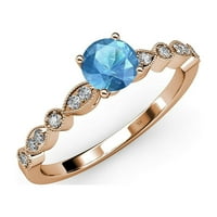 Blue Topaz i dijamantni zaručni prsten sa miligranskim radom 0. CT TW u 14K ružin zlato.size 7.0