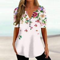 Ženski bluza s kratkim rukavima cvjetni tipka za cvjetni klimu V izrez Košulje Ljetne casual labave