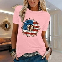 Gyujnb američka zastava suncokretov košulje za žene za žene okrugli vrat kratkih rukava patriotske majice