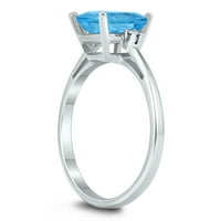 Ženski smaragdni rez 8x plavi Topaz i dijamant tri kamenog prstena u 10k bijelo zlato