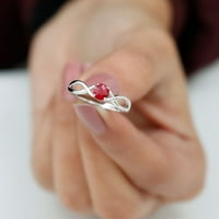 Crveni ruby ​​Solitaire Infinity prsten za žene, Crossstone Crossover Ring, 14k bijelo zlato, SAD 5,00