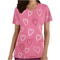 Bluze i majice s kratkim rukavima i majice s kratkim vrhovima Žene Ženske dame V-izrez Valentinovo tiskali