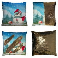 Slatki Snowman Snježni zimski krajolik Božić Reverzibilni sireni jastuk za jastuk Naslovnica Dodir s