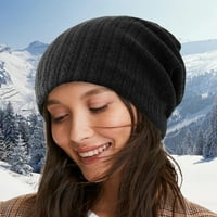 Zimska crna kolica Žene šešir topli kabel pletene kape, mekani rastegnuti debeli slatki pleteni poklopac