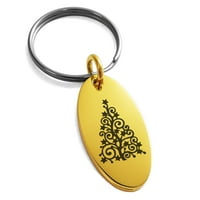 Cvjetni filigranski božićni drvca za ružino zlato ugravirano malim ovalnim šarm privjesak za ključeve