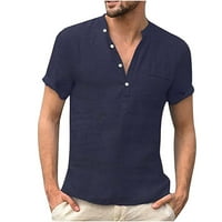 Muška majica od posteljine pamučne Henley - casual majica kratkih rukava na plaži T majice
