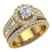 Okrugli rez za vjenčani set za žene 18K zlatni halo modernih prstena se postavljao široki nosač 1. CTW
