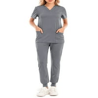 Neilla dame piling set džepovi Medical V Crhing izreza + hlače Žene moderno odijelo Solid Color Top