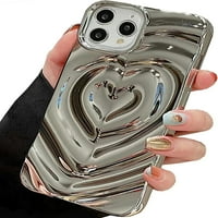 iPhone pro ma love heart futrola, modna slatka meka silikonska elektroplata srebrna 3D srčana voda pivaling